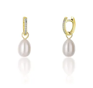 JwL Luxury Pearls Vergoldete runde Ohrringe á la Herzogin mit echter Perle und Zirkonen 3in1 JL0686