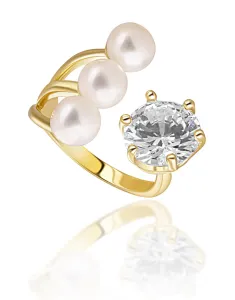 JwL Luxury Pearls Vergoldeter Ring mit echten Perlen und Kristall JL0694
