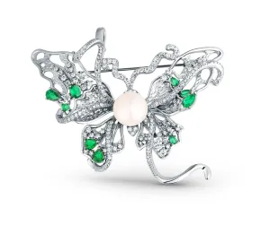 JwL Luxury Pearls Wunderschöne Brosche Schmetterling 2in1 mit echter Perle und Zirkonen JL0845