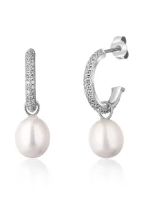 JwL Luxury Pearls Wunderschöne Silberohrringe Kreise mit echten Perlen 2v1 JL0770