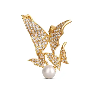 JwL Luxury Pearls wunderschöne vergoldete Brosche mit echter Perle - Schmetterlinge JL0630