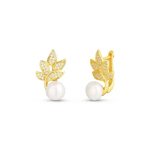 JwL Luxury Pearls Wunderschöne vergoldete Ohrringe mit echten Perlen und Zirkonen JL0827
