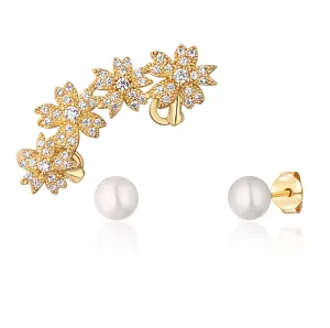 JwL Luxury Pearls Wunderschönes Set von vergoldeten Ohrringen (1x Ohrring zum Anziehen, 2x Ohrstecker) JL0780
