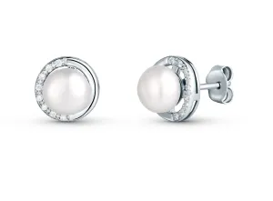 JwL Luxury Pearls Zarte Silberohrringe mit Zirkonen und einer echten Perle JL0832