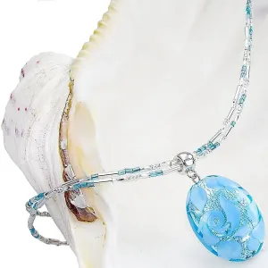 Lampglas Elegante blaue Halskette mit Lampglasperle mit reinem Silber NP4