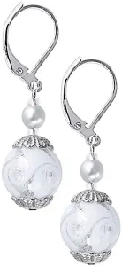 Lampglas Elegante weiße Ohrringe mit reinem Silber in Lampglas EV1 Perlen