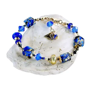 Lampglas Elegantes Armband Deep Blue mit 24 Karat Gold in Perlen Lampglas BCU50