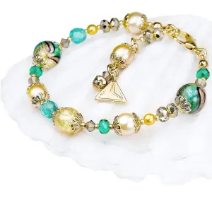 Lampglas Elegantes Armband Green Sea World mit Perlen Lampglas mit 24 Karat Gold BP26