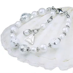 Lampglas Elegantes weißes Armband mit Lampglasperlen aus reinem BP1 Silber