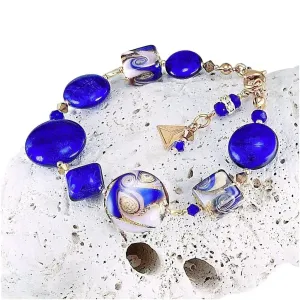 Lampglas Fabelhaftes Armband Blue mit 24 Karat Gold und reinem Silber in Lampglasperlen BRO5