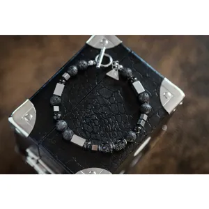 Lampglas Herrenarmband Cryptic Darkness mit Lampglas-Perlen und Lavastein BFM11 23 cm