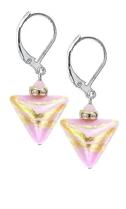 Lampglas Romantische Ohrringe Sweet Rose Triangle mit 24 Karat Gold in Perlen Lampglas ETA9