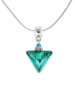 Lampglas Schöne Halskette Green Triangle mit reinem Silber in Lampglas-Perlen NTA7