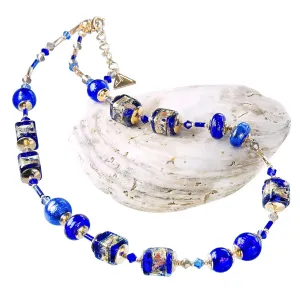 Lampglas Wunderschöne Halskette Blue Passion mit 24 Karat Gold in Perlen Lampglas NCU38