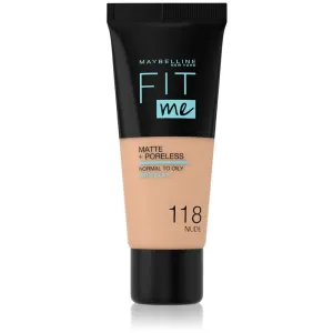 Maybelline Fit Me! Matte+Poreless Mattierendes Foundation für die normale bis fettige Gesichtshaut Farbton 118 Nude 30 ml