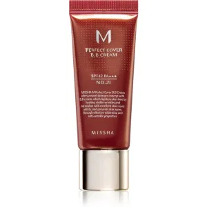 Missha M Perfect Cover BB Cream mit sehr hohem UV-Schutz kleine Packung Farbton No. 21 Light Beige SPF 42/PA+++ 20 ml