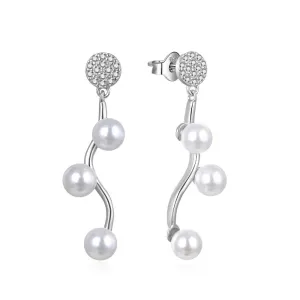 MOISS Elegante Silberohrringe mit Zirkonen und synthetischen Perlen E0003098