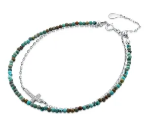 MOISS Stilvolles Armband mit türkisfarbenen Perlen und Kreuz B0000429