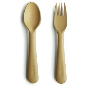 Mushie Fork and Spoon Set Besteck Mustard 2 St