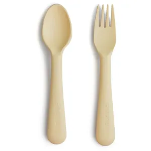 Mushie Fork and Spoon Set Besteck Pale Daffodil 2 St