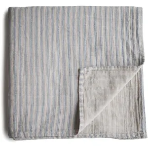 Mushie Muslin Swaddle Blanket Organic Cotton Steckkissen Blue Stripe 120cm x 120cm 1 St
