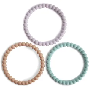 Mushie Pearl Teething Bracelet Beißring Lilac/Cyan/Soft Peach 3 St