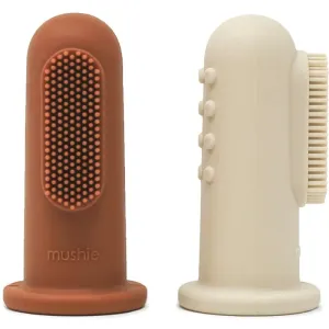 Mushie Finger Toothbrush Kinderzahnbürste zum Aufstecken auf den Finger Clay/Shifting Sand 2 St