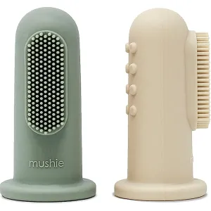 Mushie Finger Toothbrush Kinderzahnbürste zum Aufstecken auf den Finger Shifting Sand/Cambridge Blue 2 St