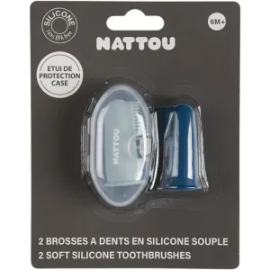 NATTOU Baby Toothbrush Kinderzahnbürste zum Aufstecken auf den Finger + Etui Petrol Blue / Aqua Blue 2 St