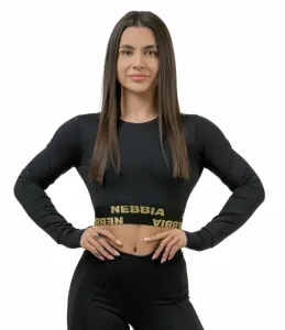 Nebbia Long Sleeve Crop Top INTENSE Perform Black/Gold XS Fitness T-Shirt