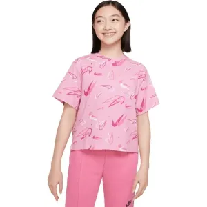 Nike NK NSW TEE BOXY SWOOSHFETTI Mädchenshirt, rosa, größe XL