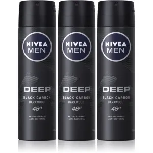 NIVEA MEN Deep Black Carbon Darkwood Antitranspirant-Spray 3 x 150 ml(vorteilhafte Packung) für Herren