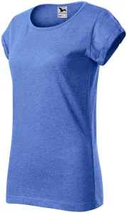 Damen T-Shirt mit gerollten Ärmeln, blauer Marmor, 2XL
