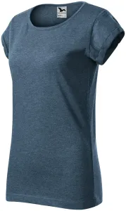Damen T-Shirt mit gerollten Ärmeln, dunkler Denim-Marmor, 2XL
