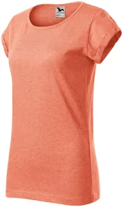 Damen T-Shirt mit gerollten Ärmeln, orange Marmor, M