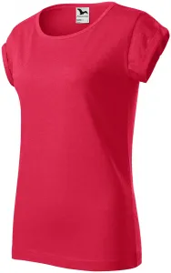 Damen T-Shirt mit gerollten Ärmeln, roter Marmor, M