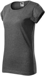 Damen T-Shirt mit gerollten Ärmeln, schwarzer Marmor, M