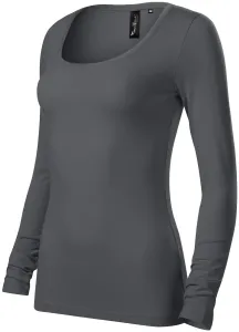 Damen T-Shirt mit langen Ärmeln und tiefem Ausschnitt, hellgrau, XL