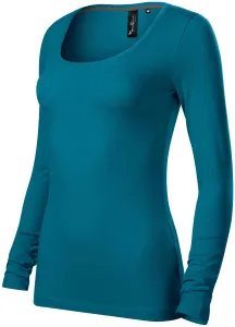 Damen T-Shirt mit langen Ärmeln und tiefem Ausschnitt, petrol blue, 2XL #379187