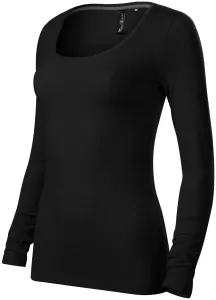 Damen T-Shirt mit langen Ärmeln und tiefem Ausschnitt, schwarz, 2XL