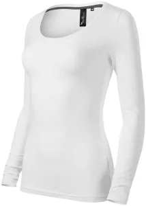 Damen T-Shirt mit langen Ärmeln und tiefem Ausschnitt, weiß, XL