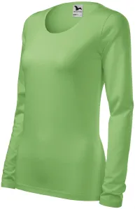 Eng anliegendes Damen-T-Shirt mit langen Ärmeln, erbsengrün, XL