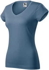 Slim Fit Damen T-Shirt mit V-Ausschnitt, denim, 2XL