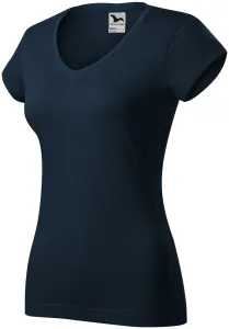 Slim Fit Damen T-Shirt mit V-Ausschnitt, dunkelblau, S