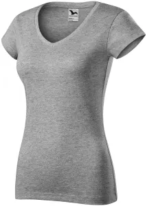 Slim Fit Damen T-Shirt mit V-Ausschnitt, dunkelgrauer Marmor, XS