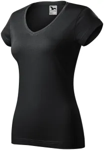 Slim Fit Damen T-Shirt mit V-Ausschnitt, Ebenholz Grau, 2XL