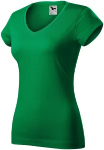 Slim Fit Damen T-Shirt mit V-Ausschnitt, Grasgrün, S