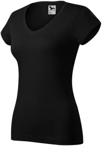 Slim Fit Damen T-Shirt mit V-Ausschnitt, schwarz, XS