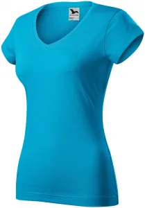 Slim Fit Damen T-Shirt mit V-Ausschnitt, türkis, 2XL