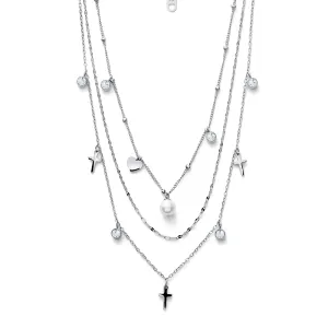 Oliver Weber Dreifache Halskette aus Stahl mit PerlenPrayer 12261